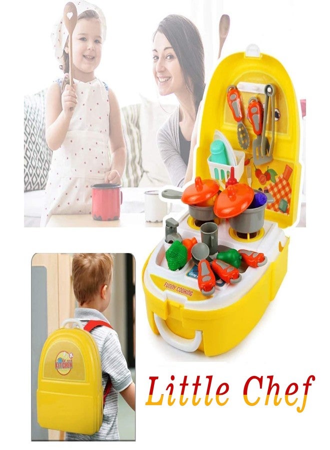 Xtore Kitchen Set Pretend Play Toys for Girls with Suitcase Carry Case | Little Chef Backpack Series Kitchen Cooking Toy Set with Accessories Pretend Play (Yellow) - Image 5